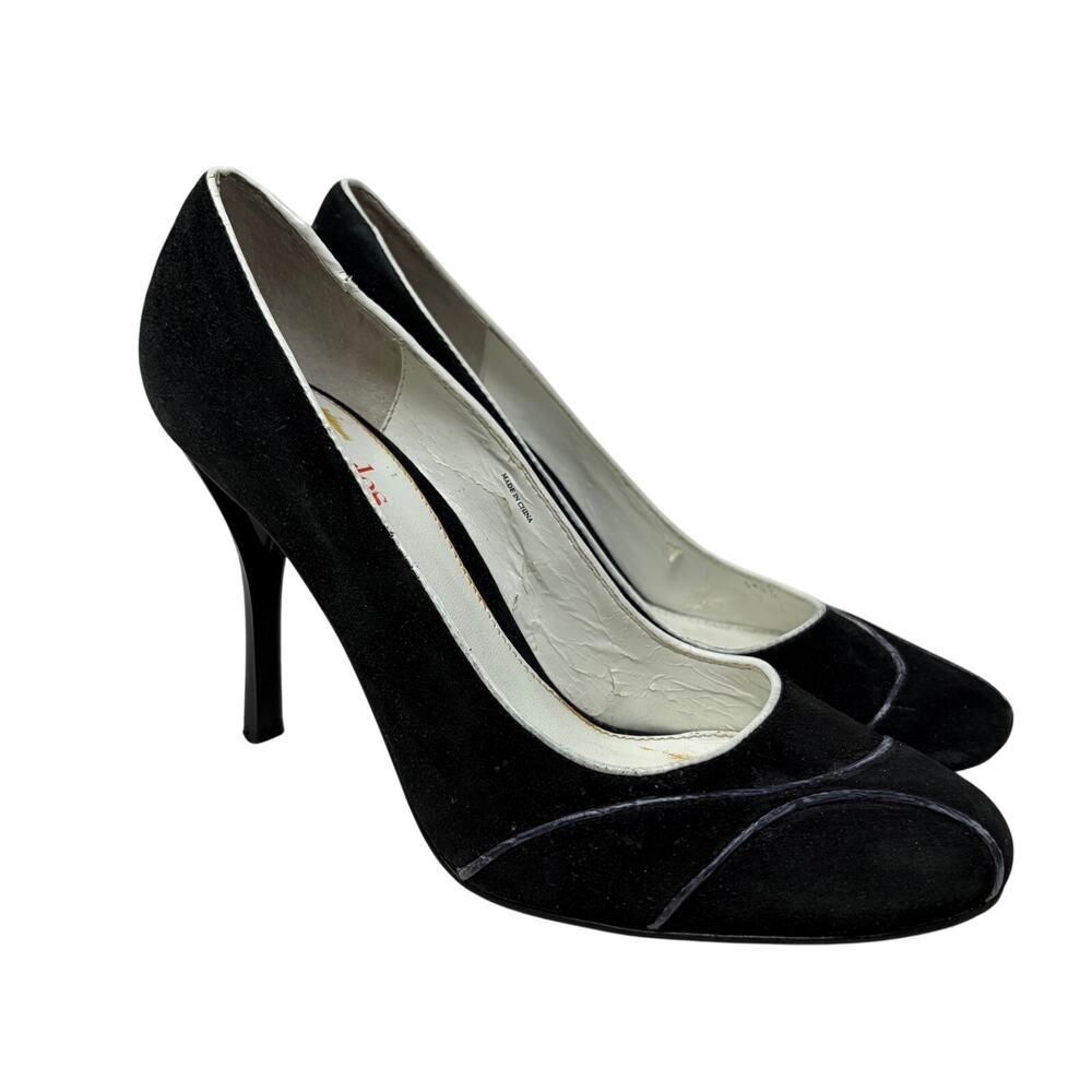 Vintage Y2K Charles David Rounded Toe Pumps Womens Sz 8.5 Black Suede